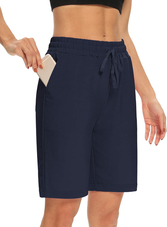 Womens Yoga Shorts Loose Comfy Drawstring Lounge Bermuda Shorts with 3 Pockets