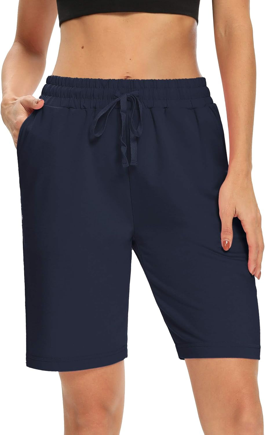 Womens Yoga Shorts Loose Comfy Drawstring Lounge Bermuda Shorts with 3 Pockets