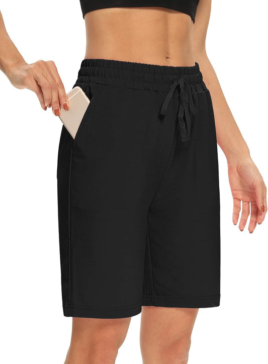 Womens Yoga Shorts Loose Comfy Drawstring Lounge Bermuda Shorts with 3 Pockets